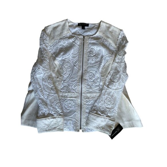 INC International Concepts Women's Jacket Sz 3X Cotton Linen Lace Insets White - Picture 13 of 13